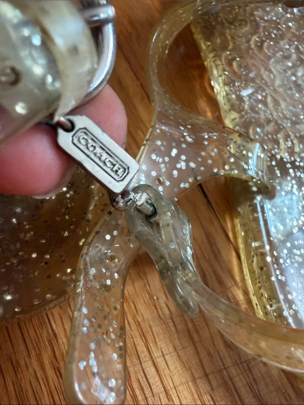 Coach Glitter Jelly Thong Sandals Jeweled Flower Clear Size 6.5